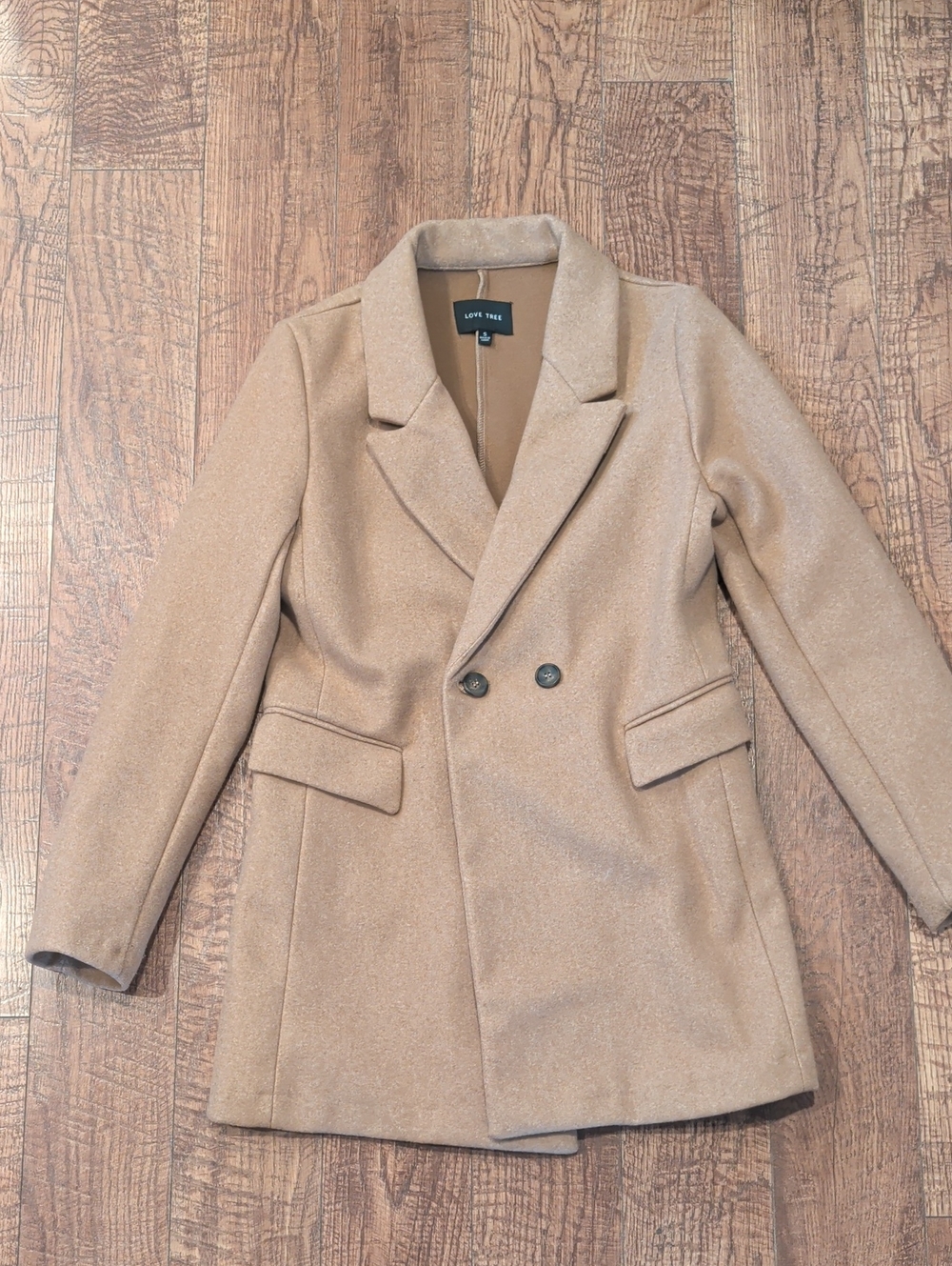 Love Tree Camel Double-Breasted Pea Coat